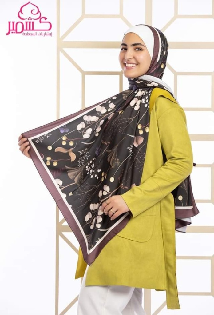  Turkish satin scarf with brown and white colors