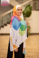 Orange scarf with a giraffe and colorful balloons 