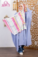 Satin scarf with multicolored stripes and a light beige background